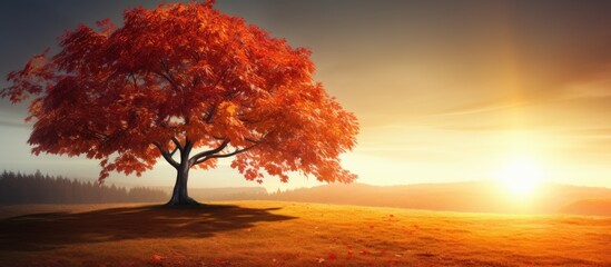 Aufkleber - Maple tree in warm and sunny autumn day. Creative banner. Copyspace image