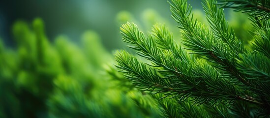 Aufkleber - Natural colorful leaves green fir with Blurred background detail fir plant. Creative banner. Copyspace image