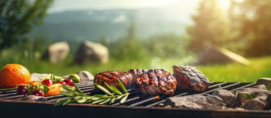 Sticker - Summer nature grill bbq meat barbecue outdoor concept. Creative banner. Copyspace image