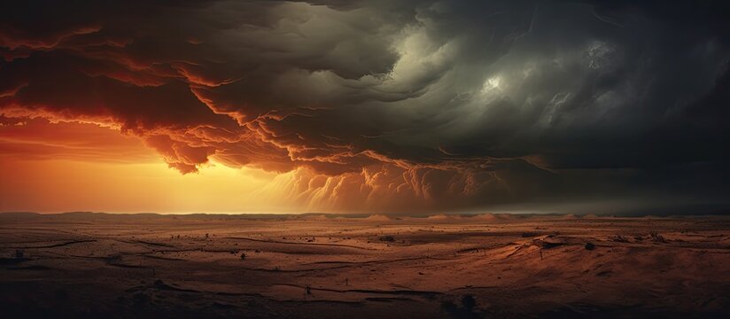 A nearby storm in the sunset. Creative banner. Copyspace image