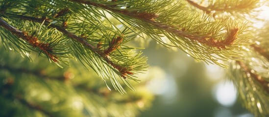 Aufkleber - Close up of the pine tree branches in the sunlight. Creative banner. Copyspace image