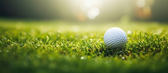 Wall Mural - golf ball with christmas ornament on green grass. creative banner. copyspace image