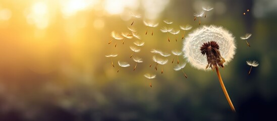 Sticker - Dandelion plant in focus near nature. Creative banner. Copyspace image