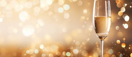 Poster - Bubbles and marbles in champagne glass Blurred background. Creative banner. Copyspace image