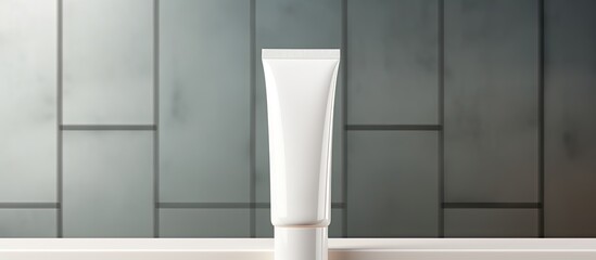 Poster - cosmetic cream for skin and face care white tube on podium and. Creative banner. Copyspace image