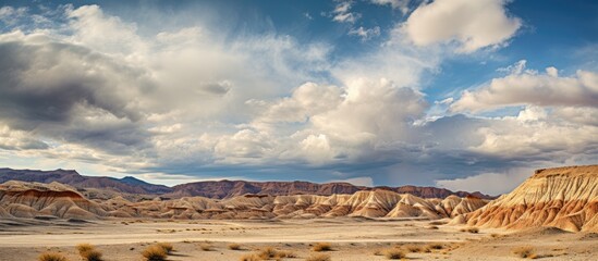 Poster - Tabernas desert with a cloudy sky. Creative banner. Copyspace image