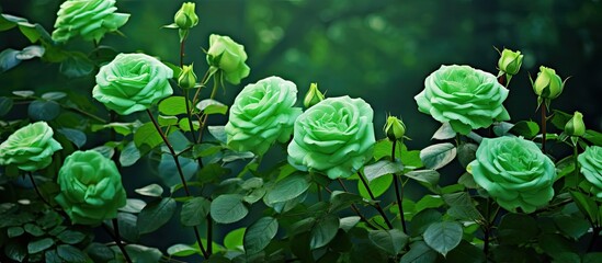 Poster - Bright green roses in the garden. Creative banner. Copyspace image