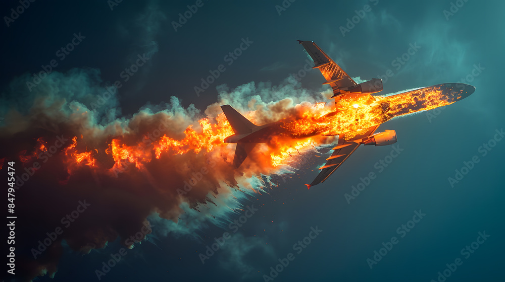 flying aircraft with exploding aero engine just before an air crash ...