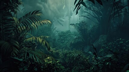 Wall Mural - Deep tropical jungle in darkness