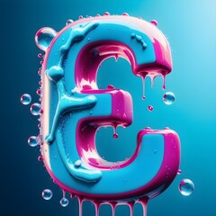 Wall Mural - colorful E letter in bubbly and liquidy effect
