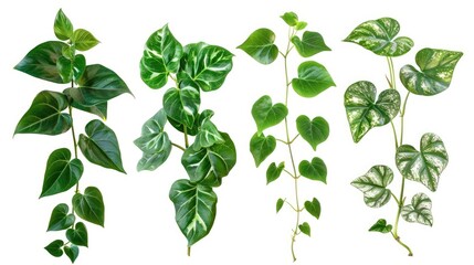 Wall Mural - Set of tropical leaves including green ivy mint and monstera leaves isolated on a white background