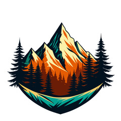 Wall Mural - Vector mountain and forest illustration with retro style for t-shirt design