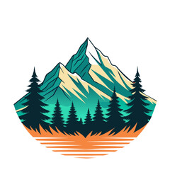 Wall Mural - Vector mountain and forest illustration with retro style for t-shirt design