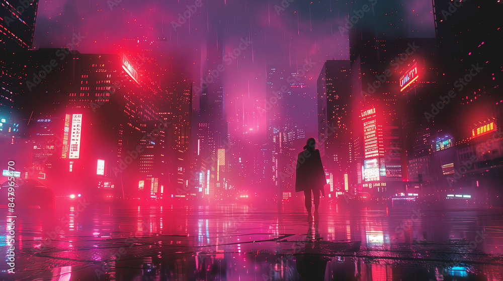 Nostalgic Cyberpunk City Poster in 80s Retro Style with Glitchy and ...