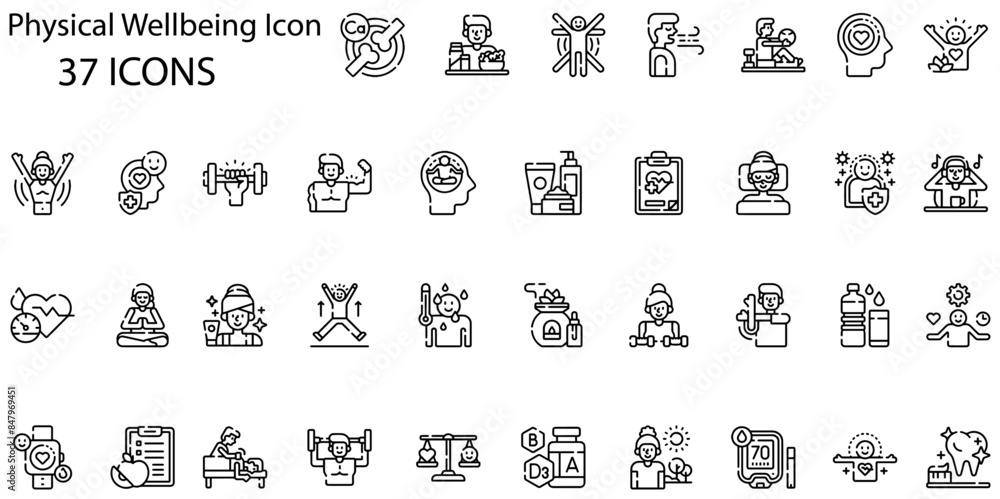 Set of physical wellbeing icons. Line art style icons bundle. vector ...
