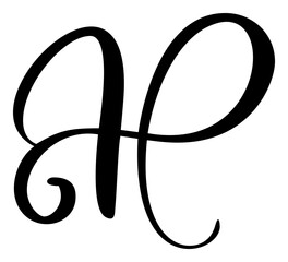 Canvas Print - Vector calligraphy hand drawn capital letter H. Script font logo icon. Handwritten brush style
