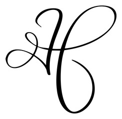 Canvas Print - Vector calligraphy hand drawn letter H. Script font logo icon. Handwritten brush style