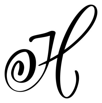 Vector calligraphy hand drawn letter H. Script font logo icon. Handwritten brush style