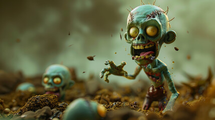 Wall Mural - 3d Cartoon zombie emerging from the ground