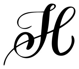 Vector calligraphy hand drawn capital letter H. Script font logo icon. Handwritten brush style