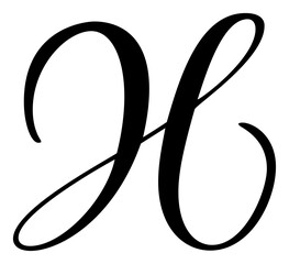 Canvas Print - Hand drawn vector calligraphy capital letter H drop cap. Script font logo. Handwritten brush style flourish
