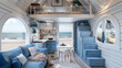 © Rodolphe - Blue and white interior of a tiny house with a superb sea view