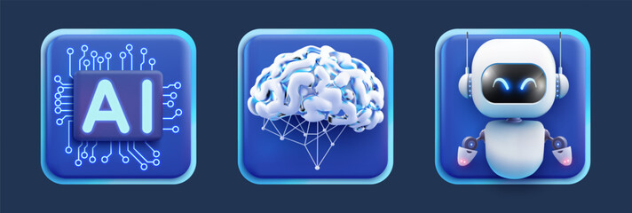 Fototapete - AI Technology Icons Set - Vector Illustration of Artificial Intelligence, Neural Networks, and Robotics for Digital and Tech Projects