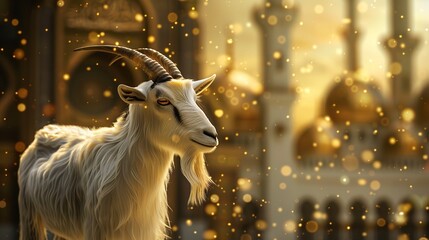 Wall Mural - Eid Al Adha Islamic festival wishes with goat