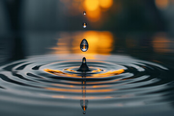 Leinwandbilder - Minimalist aesthetic image of a single water droplet falling into a calm pond, creating ripples,