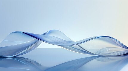 Wall Mural - a curved glass ribbon and reflective water surface effects a minimalist abstract blue background