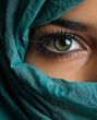 © Edi - Close-up shot of a woman with green eyes created with Generative AI technology