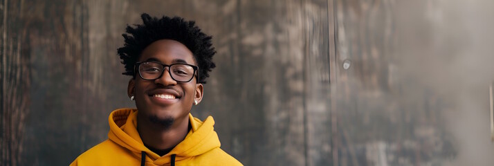 Smiling african american teenage boy in glasses, back to school and education concept