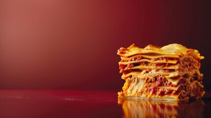 Canvas Print - Delicious slice of layered lasagna with sauce and cheese