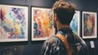 © Artyom - Young man in art gallery viewing abstract paintings