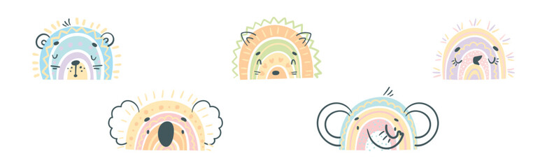 Wall Mural - cute rainbow animal for childish nursery vector set