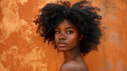 Wall Mural - Portrait of beautiful young woman with natural curly hair