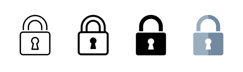 Lock icon set. Padlock vector illustration. Security symbol. Safety pictogram. Protection sign. Password symbol. Privacy icon. Access element.