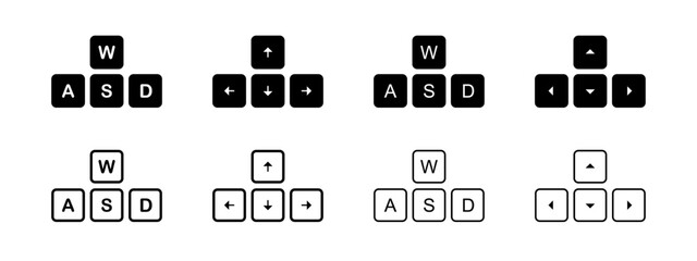 Wall Mural - WASD icon. Keyboard vector illustration. Arrow button controller symbol. Computer game pictogram. Control key input interface. WASD simple black concept.