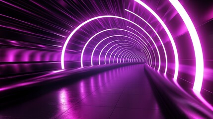 Wall Mural - A futuristic 3D tunnel with a violet gradient lighting, creating a deep, immersive perspective as if heading into another dimension.
