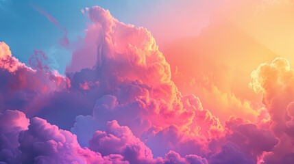 Wall Mural - Vibrant sunset with colorful clouds against a pink sky