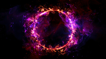 Wall Mural - Abstract glowing purple and red fire ring frame on a black background