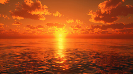 Wall Mural - The orange sky shines against the sea