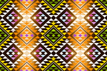 Wall Mural - Pixel ethnic pattern oriental traditional. design fabric pattern textile African Indonesian Indian seamless Aztec style abstract vector illustration for print clothing, texture, fabric, wallpaper, dec