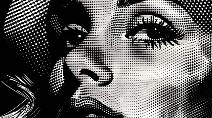 Halftone Illustration of Woman's Face in Black and White