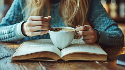 Wall Mural - A cup of aromatic coffee in the hands of a girl