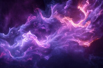 Wall Mural - Colorful cosmic nebula swirling in a dark space, featuring vibrant purple and pink hues with stars scattered throughout. Captivating abstract space art.