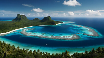 Bird's Eye View of a Tropical Island Surrounded by Glowing Lagoons