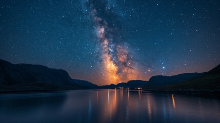 Tranquil Ogo Night Sky - Breathtaking Milky Way View over Dark Sky Reserve in Norway for Stargazing. Minimalist Natural Landscape
