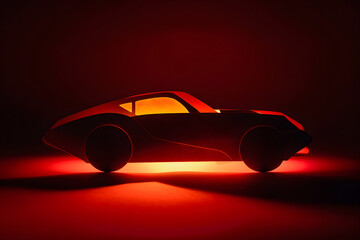 Wall Mural - Silhouette of generic sports car in dark garage, back view, pit lane setting, dramatic, cinematic lighting