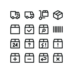 Canvas Print - Parcel delivery icons. Set of UI isolated icons with editable stroke